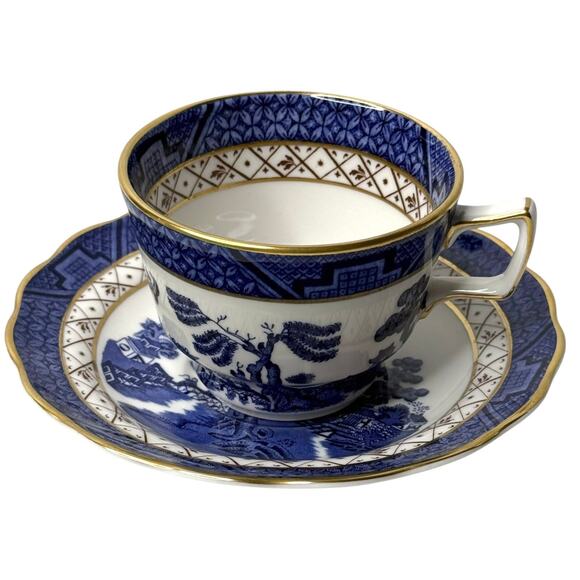 Booths Real Old Willow TEA CUP & SAUCER SET Gold Blue Fine Bone China England - Picture 9 of 9